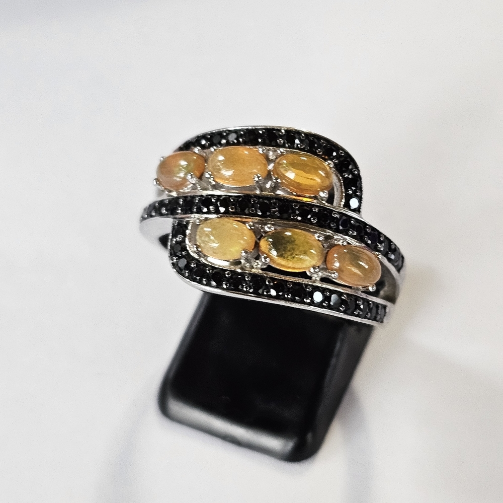 Genuine Honey Opal & Black Spinel Sterling Silver Ring Size 9.5! 😲 Final Price - Picture 3 of 9